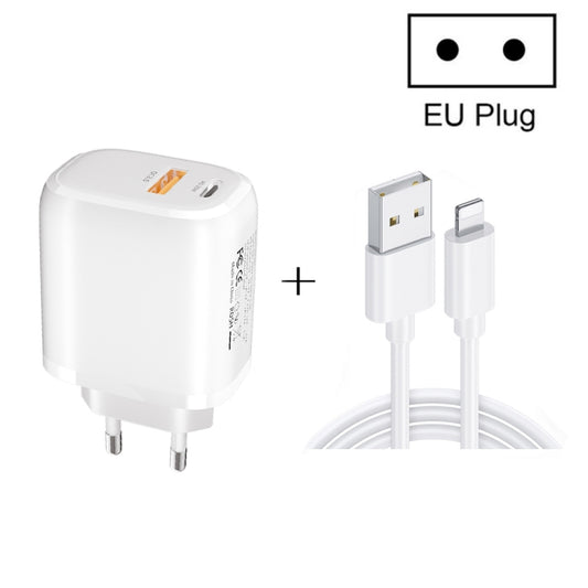 CS-20W Mini Portable PD3.0 + QC3.0 Dual Ports Fast Charger with 3A USB to 8 Pin Data Cable(EU Plug) - Apple Accessories by buy2fix | Online Shopping UK | buy2fix