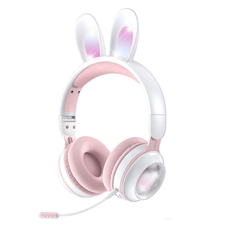 KE-01 Rabbit Ear Wireless Bluetooth 5.0 Stereo Music Foldable Headset with Mic For PC(White Pink) - Headset & Headphone by buy2fix | Online Shopping UK | buy2fix