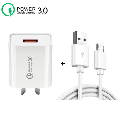 CA-25 QC3.0 USB 3A Fast Charger with USB to Micro USB Data Cable, AU Plug(White) - Mobile Accessories by buy2fix | Online Shopping UK | buy2fix