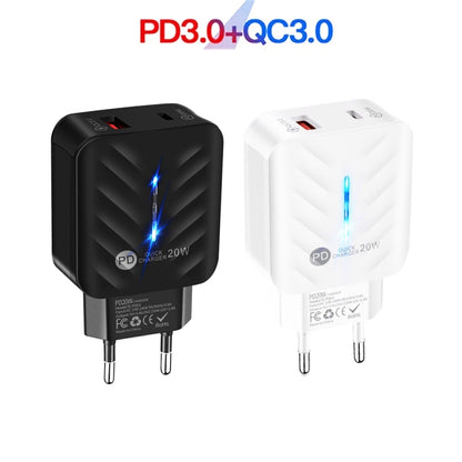PD03 20W PD3.0 + QC3.0 USB Charger with Type-C to Type-C Data Cable, EU Plug(White) - Mobile Accessories by buy2fix | Online Shopping UK | buy2fix