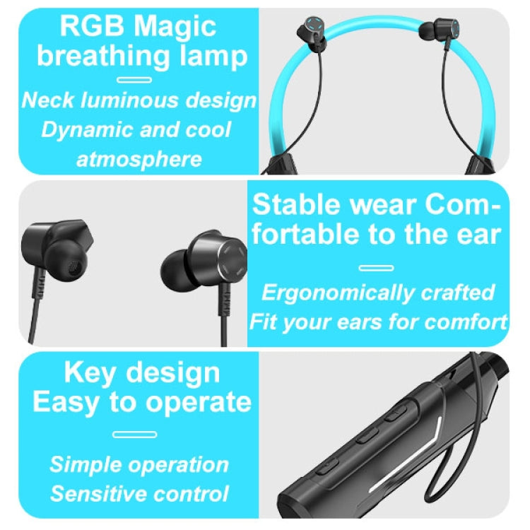 JG4 Flashing LED Neck-mounted Stereo Bluetooth Wireless Earphone(Black) - Neck-mounted Earphone by buy2fix | Online Shopping UK | buy2fix