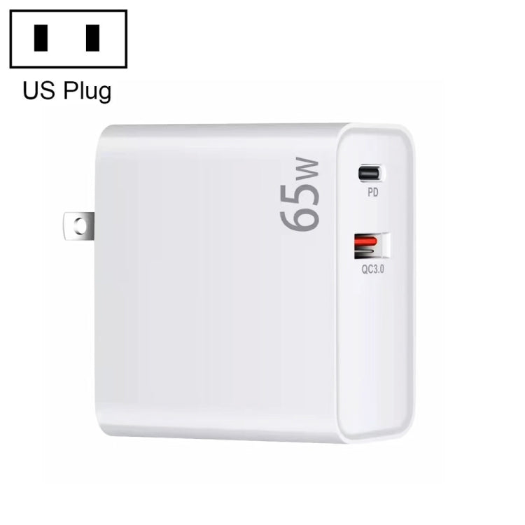 PD-65W USB-C / Type-C + QC3. 0 USB Laptop Charging Adapter, US Plug(White) - Cable & Adapter by buy2fix | Online Shopping UK | buy2fix