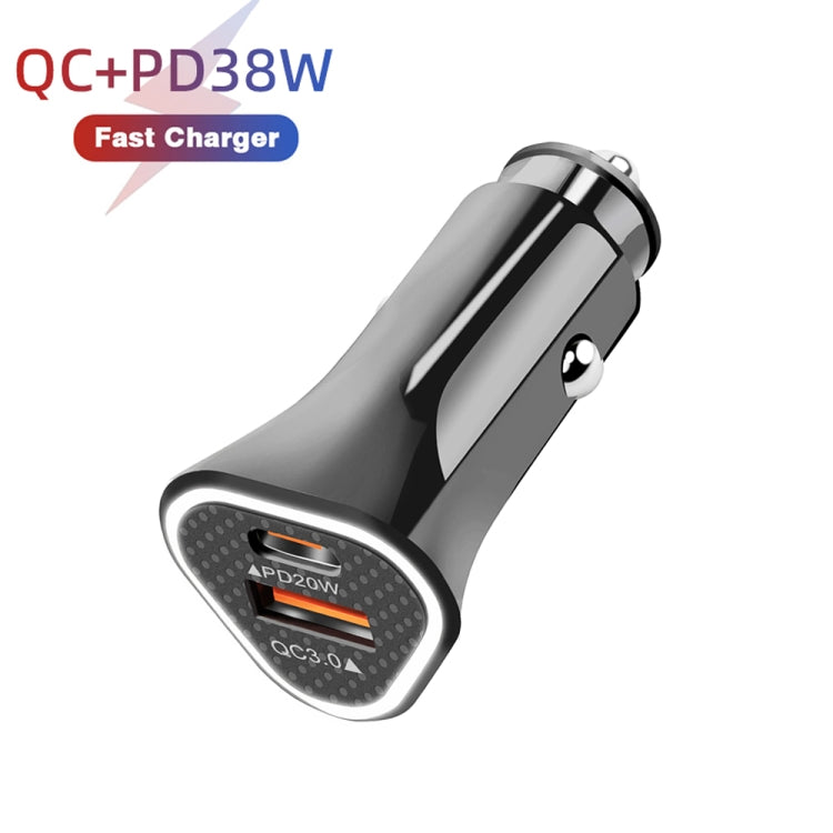 TE-P23 38W PD USB-C / Type-C + QC3. 0 USB Triangle Car Charger + USB-C / Type-C to 8 Pin Data Cable, Length: 1m(Black) - In Car by buy2fix | Online Shopping UK | buy2fix