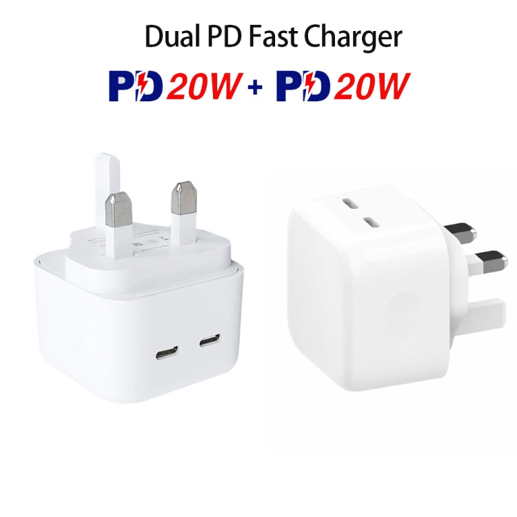 SDC-40W Dual PD USB-C / Type-C Ports Charger with 1.5m Type-C to 8 Pin Data Cable, UK Plug - Apple Accessories by buy2fix | Online Shopping UK | buy2fix