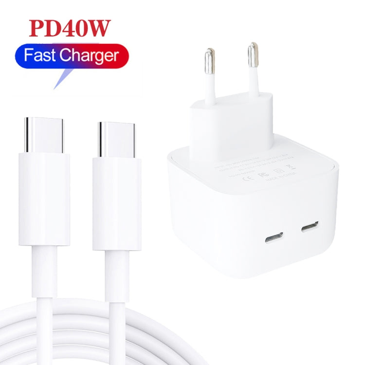 SDC-40W Dual PD USB-C / Type-C Ports Charger with 2m Type-C to Type-C Data Cable, EU Plug - Mobile Accessories by buy2fix | Online Shopping UK | buy2fix