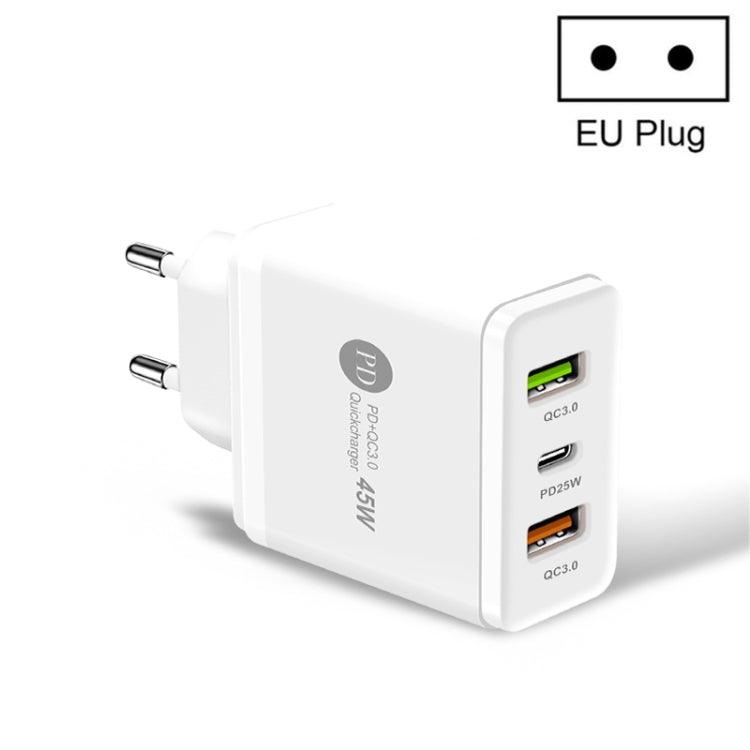 45W PD3.0 + 2 x QC3.0 USB Multi Port Quick Charger, EU Plug(White) - USB Charger by buy2fix | Online Shopping UK | buy2fix