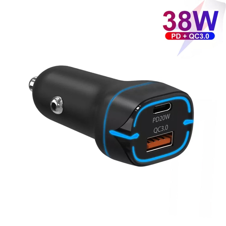 38W PD20W + QC3.0 USB Car Charger with USB to Type-C Data Cable, Length: 1m(Black) - In Car by buy2fix | Online Shopping UK | buy2fix
