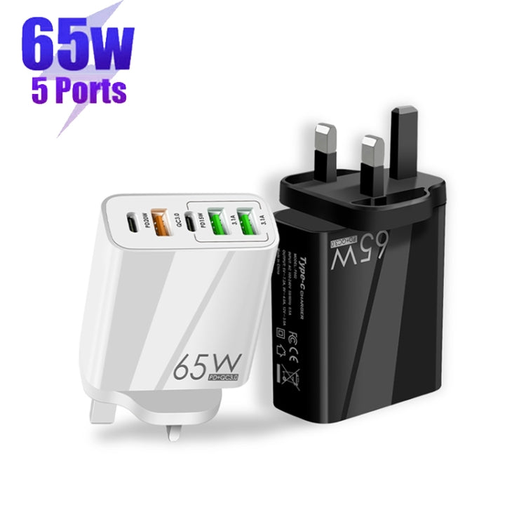 65W Dual PD Type-C + 3 x USB Multi Port Charger with 3A USB to Micro USB Data Cable, UK Plug(White) - Mobile Accessories by buy2fix | Online Shopping UK | buy2fix