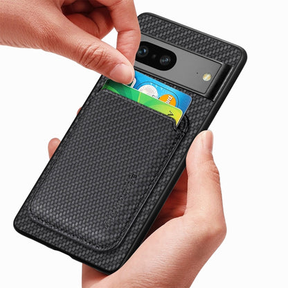 For Google Pixel 7 Carbon Fiber Leather Card Magsafe Phone Case(Black) - Google Cases by buy2fix | Online Shopping UK | buy2fix