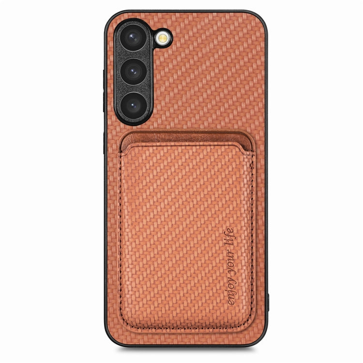 For Samsung Galaxy S23+ 5G Carbon Fiber Leather Card Magsafe Case(Brown) - Galaxy S23+ 5G Cases by buy2fix | Online Shopping UK | buy2fix