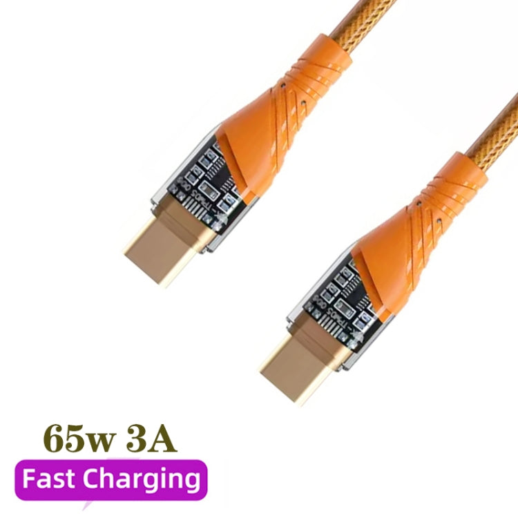 2pcs 65W USB-C / Type-C to Type-C Transparent Fast Charging Data Cable, Length: 1m(Orange) -  by buy2fix | Online Shopping UK | buy2fix