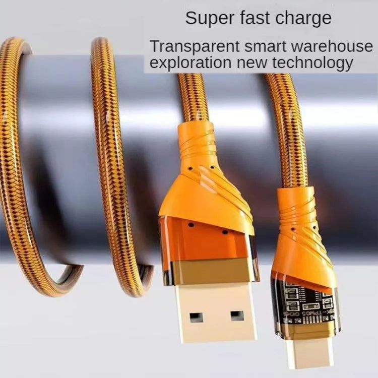 4A USB to Type-C Transparent Fast Charging Data Cable, Length: 1m(Orange) -  by buy2fix | Online Shopping UK | buy2fix