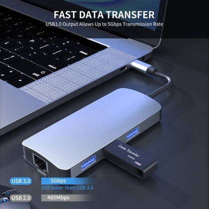 JUNSUNMAY 6 in 1 Type-C to 4K HDMI + 1000M RJ45 Ethernet Hub Docking Station Adapter - USB HUB by JUNSUNMAY | Online Shopping UK | buy2fix