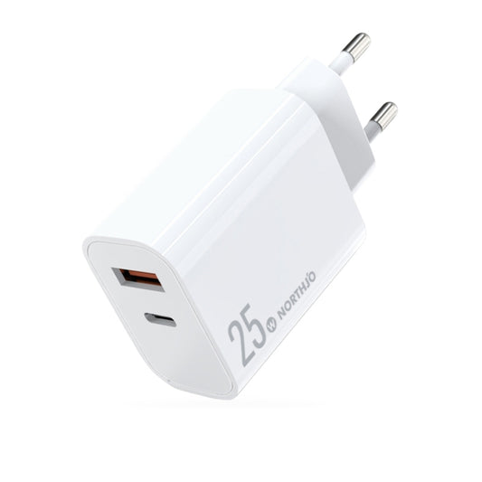 NORTHJO NOPD2502 PD 25W USB-C/Type-C + QC 3.0 USB Dual Ports Fast Charger, Plug Type:EU Plug(White) - USB Charger by NORTHJO | Online Shopping UK | buy2fix
