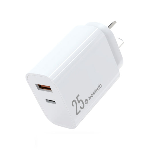 NORTHJO NOPD2502 PD 25W USB-C/Type-C + QC 3.0 USB Dual Ports Fast Charger, Plug Type:AU Plug(White) - USB Charger by NORTHJO | Online Shopping UK | buy2fix