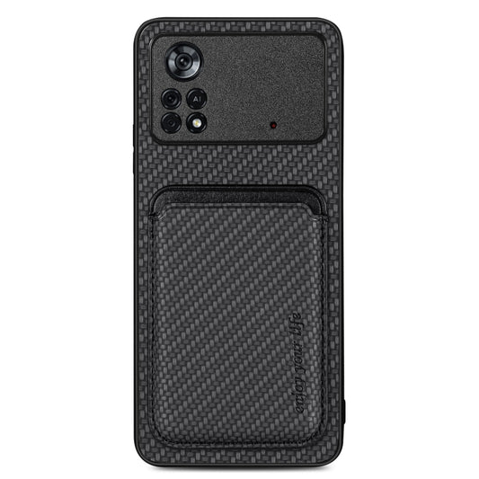 For Xiaomi Poco X4 Pro 5G Carbon Fiber Leather Card Magsafe Magnetic Phone Case(Black) - Poco X4 Pro 5G Cases by buy2fix | Online Shopping UK | buy2fix