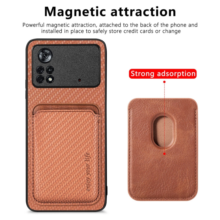 For Xiaomi Poco X4 Pro 5G Carbon Fiber Leather Card Magsafe Magnetic Phone Case(Brown) - Poco X4 Pro 5G Cases by buy2fix | Online Shopping UK | buy2fix