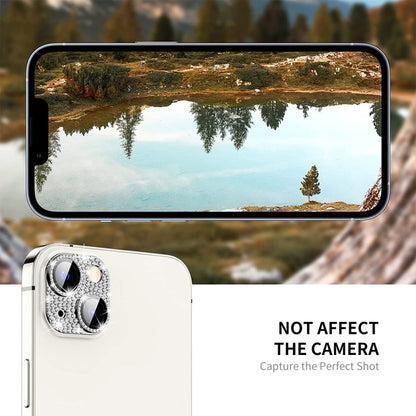 For iPhone 14 / 14 Plus ENKAY Hat-Prince Blink Diamond Camera Lens Aluminium Alloy Tempered Glass Film(Silver) - iPhone 14 Tempered Glass by ENKAY | Online Shopping UK | buy2fix