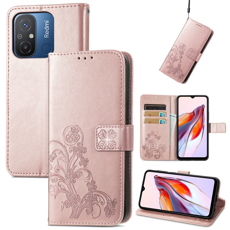 For Xiaomi Redmi 12C Four-leaf Clasp Embossed Buckle Leather Phone Case(Rose Gold) - Xiaomi Cases by buy2fix | Online Shopping UK | buy2fix