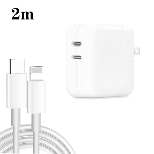 35W PD3.0 USB-C / Type-C Dual Port Charger with 2m Type-C to 8 Pin Data Cable, US Plug - USB Charger by buy2fix | Online Shopping UK | buy2fix