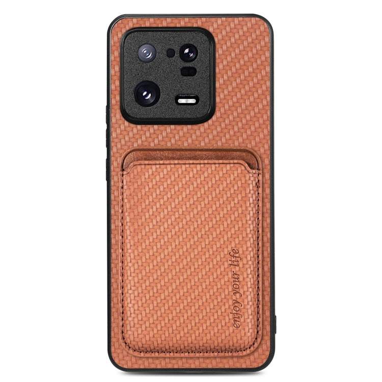 For Xiaomi 13 Pro Carbon Fiber Leather Card Magsafe Phone Case(Brown) - 13 Pro Cases by buy2fix | Online Shopping UK | buy2fix