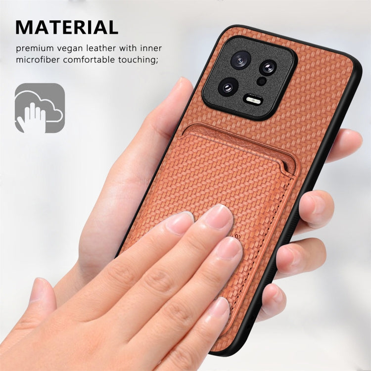 For Xiaomi 13 Pro Carbon Fiber Leather Card Magsafe Phone Case(Brown) - 13 Pro Cases by buy2fix | Online Shopping UK | buy2fix