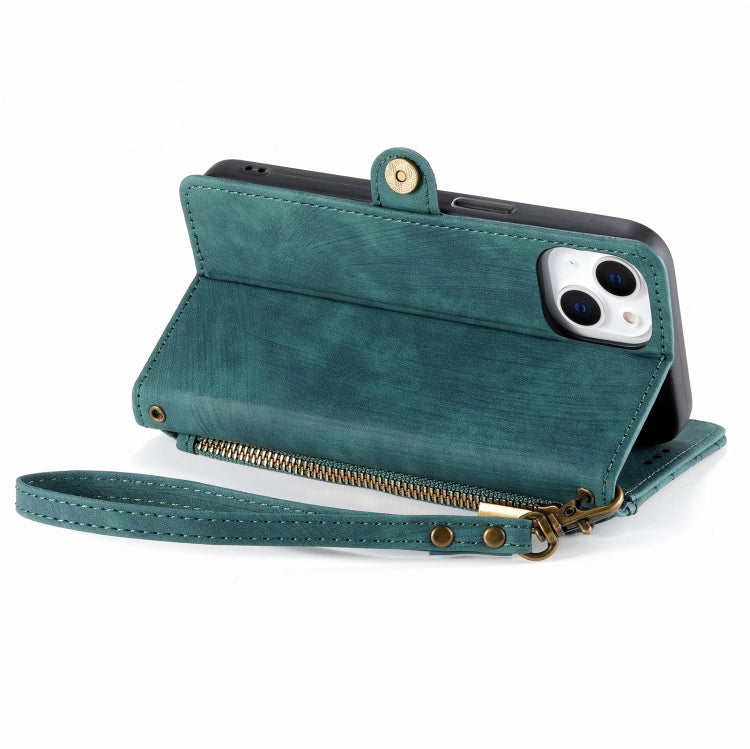 For iPhone 14 Pro Geometric Zipper Wallet Side Buckle Leather Phone Case(Green) - iPhone 14 Pro Cases by buy2fix | Online Shopping UK | buy2fix