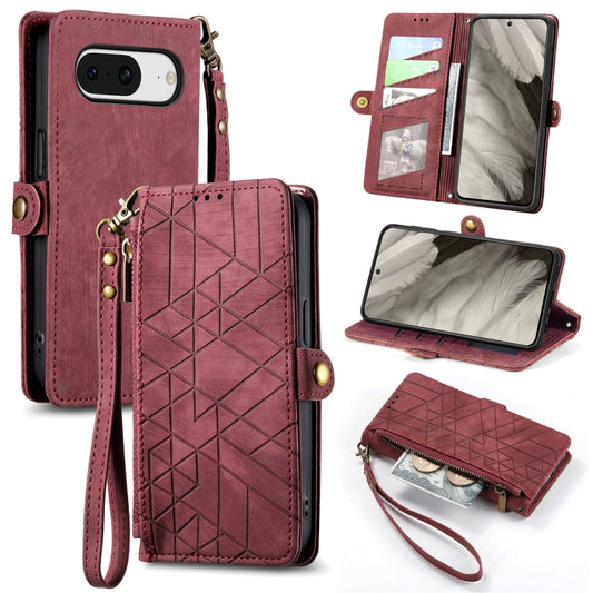 For Google Pixel 8 Pro Geometric Zipper Wallet Side Buckle Leather Phone Case(Red) - Google Cases by buy2fix | Online Shopping UK | buy2fix