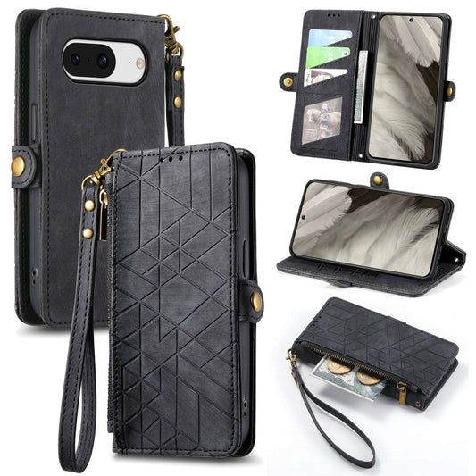For Google Pixel 8 Pro Geometric Zipper Wallet Side Buckle Leather Phone Case(Black) - Google Cases by buy2fix | Online Shopping UK | buy2fix