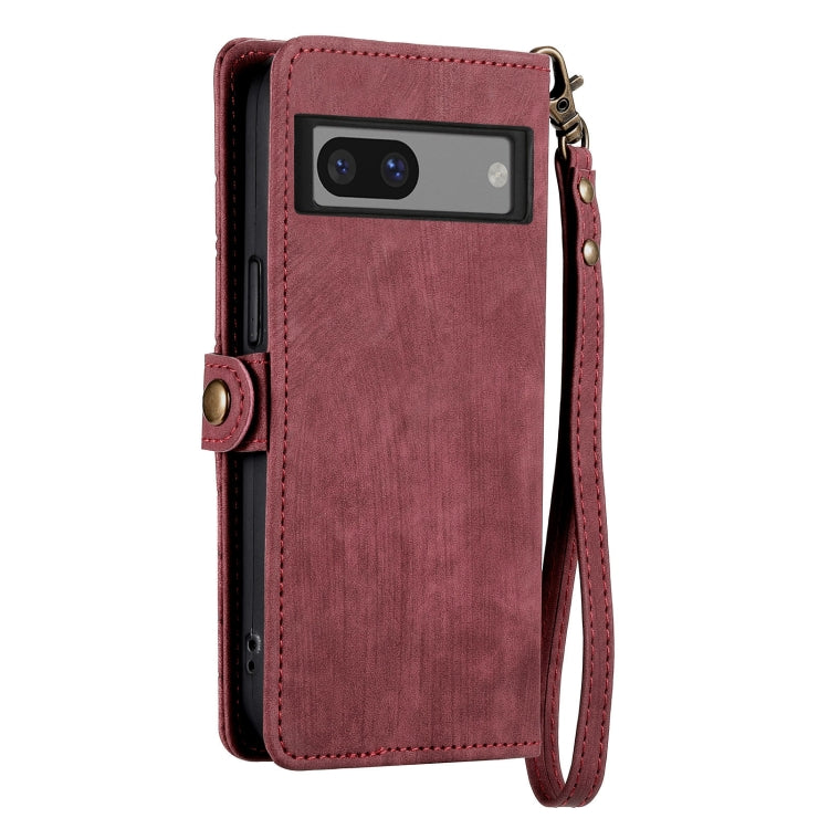 For Google Pixel 7 Geometric Zipper Wallet Side Buckle Leather Phone Case(Red) - Google Cases by buy2fix | Online Shopping UK | buy2fix