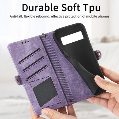For Google Pixel 7 Geometric Zipper Wallet Side Buckle Leather Phone Case(Purple) - Google Cases by buy2fix | Online Shopping UK | buy2fix
