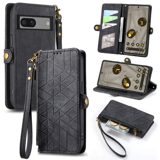 For Google Pixel 7 Pro Geometric Zipper Wallet Side Buckle Leather Phone Case(Black) - Google Cases by buy2fix | Online Shopping UK | buy2fix