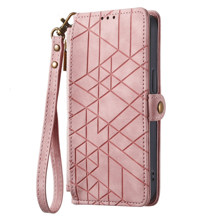 For Google Pixel 7A Geometric Zipper Wallet Side Buckle Leather Phone Case(Pink) - Google Cases by buy2fix | Online Shopping UK | buy2fix