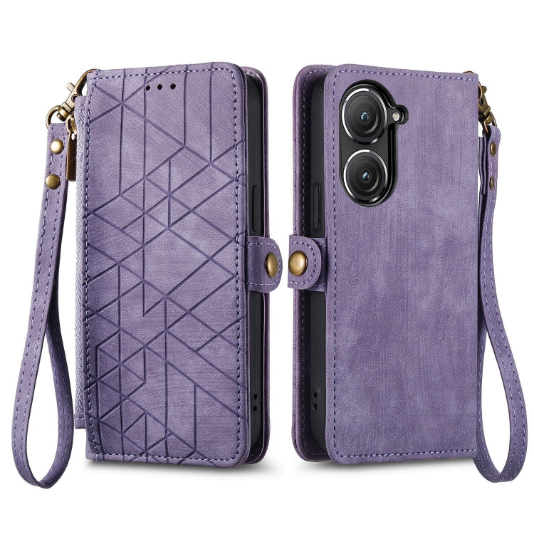 For ASUS Zenfone 10 Geometric Zipper Wallet Side Buckle Leather Phone Case(Purple) - ASUS Cases by buy2fix | Online Shopping UK | buy2fix