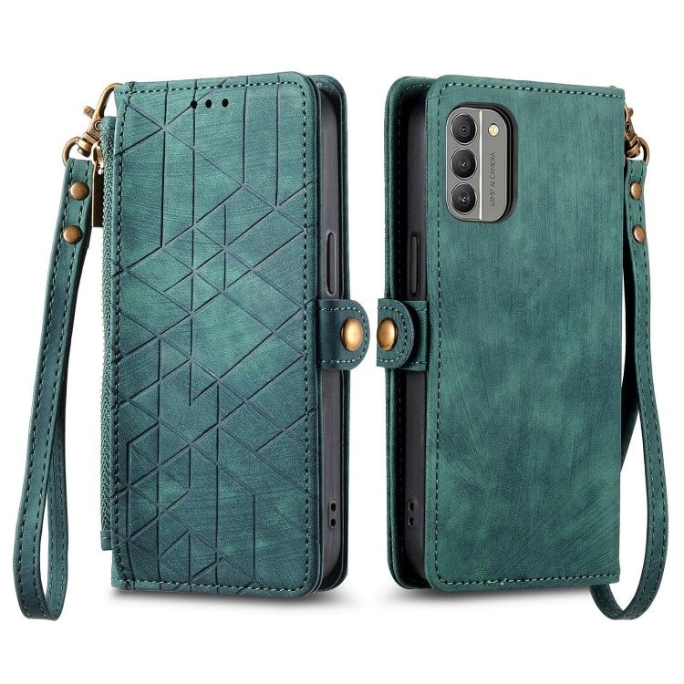 For Nokia G400 Geometric Zipper Wallet Side Buckle Leather Phone Case(Green) - Nokia Cases by buy2fix | Online Shopping UK | buy2fix