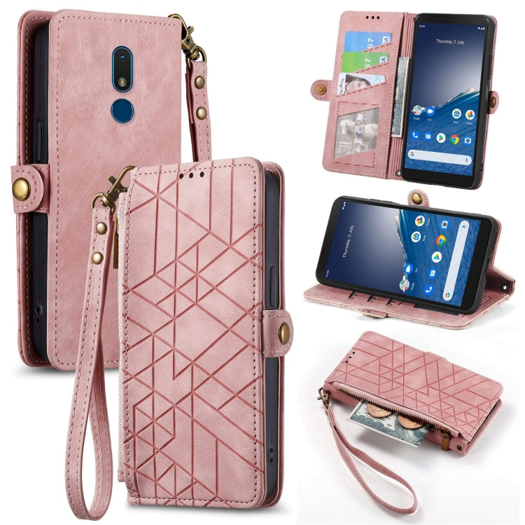 For Nokia C3 Geometric Zipper Wallet Side Buckle Leather Phone Case(Pink) - Nokia Cases by buy2fix | Online Shopping UK | buy2fix