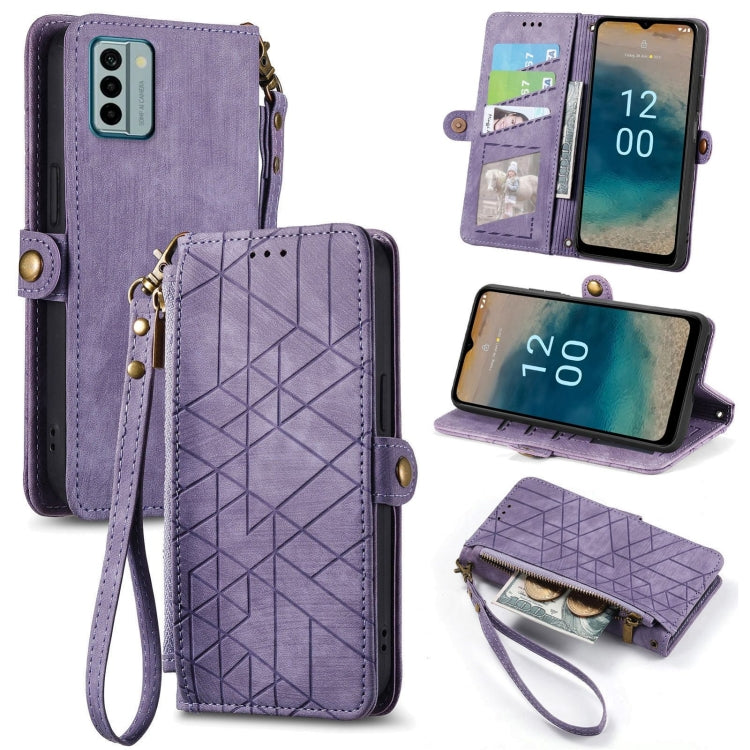 For Nokia G22 Geometric Zipper Wallet Side Buckle Leather Phone Case(Purple) - Nokia Cases by buy2fix | Online Shopping UK | buy2fix