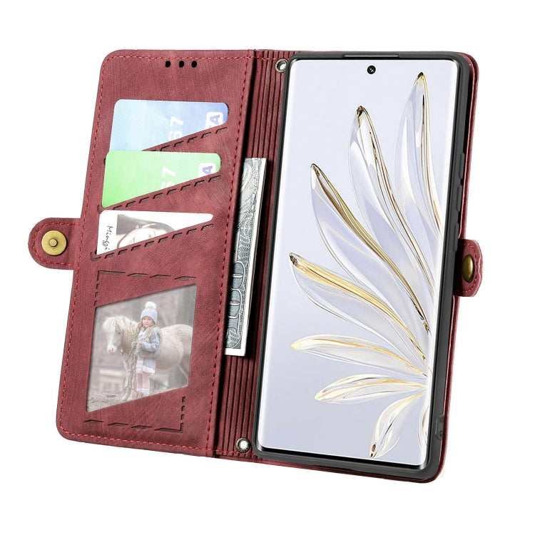 For Honor 70 Geometric Zipper Wallet Side Buckle Leather Phone Case(Red) - Honor Cases by buy2fix | Online Shopping UK | buy2fix