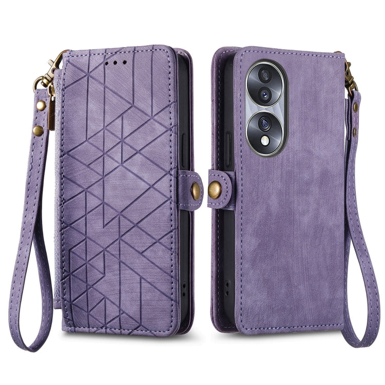 For Honor 90 Lite / X50i Geometric Zipper Wallet Side Buckle Leather Phone Case(Purple) - Honor Cases by buy2fix | Online Shopping UK | buy2fix
