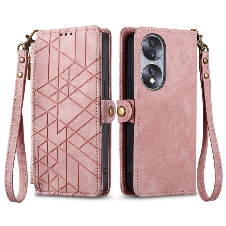 For Honor X8 5G Geometric Zipper Wallet Side Buckle Leather Phone Case(Pink) - Honor Cases by buy2fix | Online Shopping UK | buy2fix