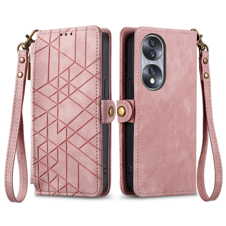 For Honor 80 Pro Geometric Zipper Wallet Side Buckle Leather Phone Case(Pink) - Honor Cases by buy2fix | Online Shopping UK | buy2fix