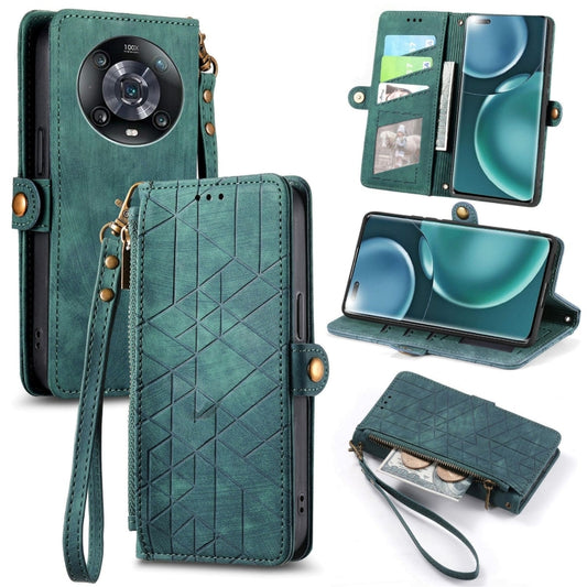 For Honor Magic4 Pro Geometric Zipper Wallet Side Buckle Leather Phone Case(Green) - Honor Cases by buy2fix | Online Shopping UK | buy2fix