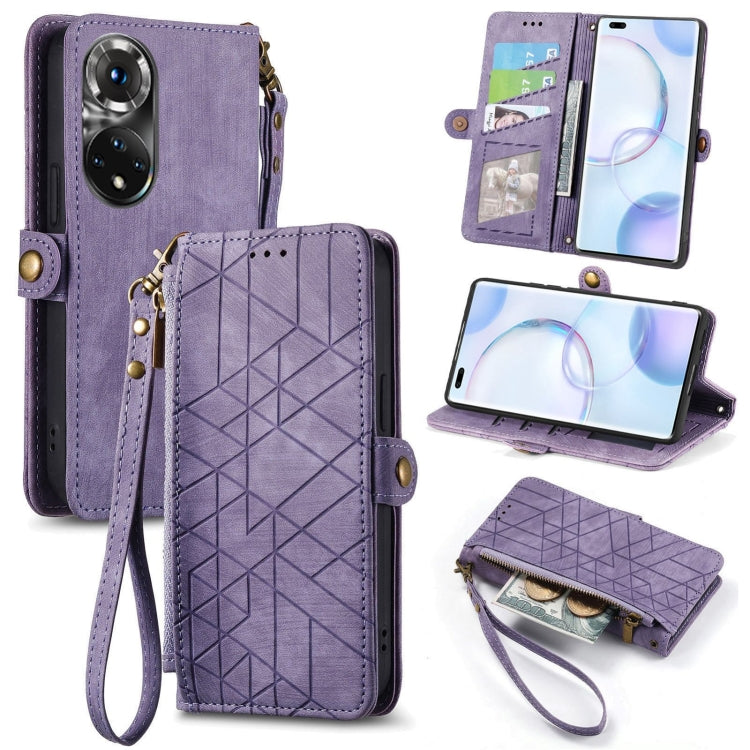 For Honor 50 Pro Geometric Zipper Wallet Side Buckle Leather Phone Case(Purple) - Honor Cases by buy2fix | Online Shopping UK | buy2fix