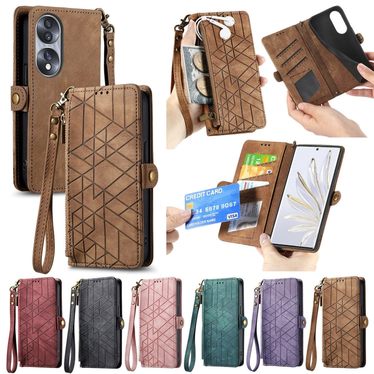 For Honor X40 GT Geometric Zipper Wallet Side Buckle Leather Phone Case(Brown) - Honor Cases by buy2fix | Online Shopping UK | buy2fix