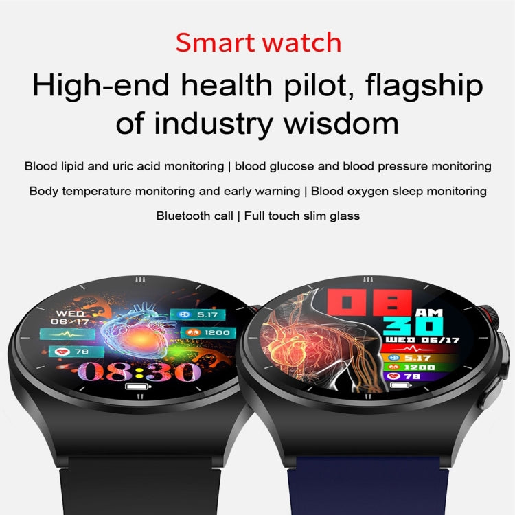 ET340 1.46 inch Color Screen Smart Silicone Strap Watch,Support Blood Oxygen / Blood Glucose / Uric Acid Measurement / Blood Lipid Monitoring(Black) - Smart Watches by buy2fix | Online Shopping UK | buy2fix