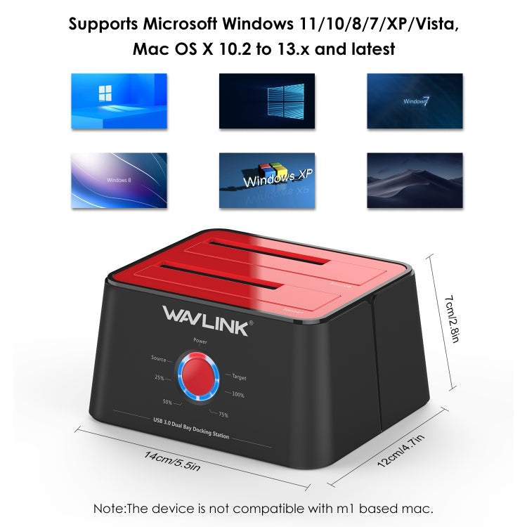 Wavlink ST334U SSD Dual Bay External Hard Drive Docking Station USB 3.0 to SATA I/II/III(UK Plug) - External Hard Drives by WAVLINK | Online Shopping UK | buy2fix