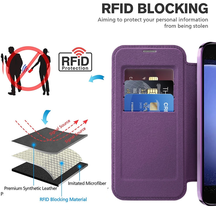 For Samsung Galaxy S23 FE 5G Shield Magsafe RFID Anti-theft Rhombus Leather Phone Case(Purple) - Galaxy S23 FE 5G Cases by buy2fix | Online Shopping UK | buy2fix