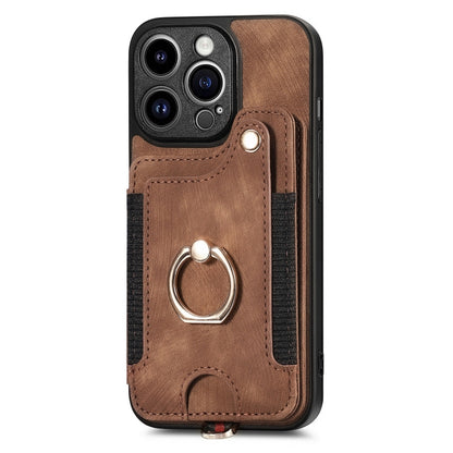 For iPhone 15 Pro Max Retro Skin-feel Ring Multi-card Wallet Phone Case(Brown) - iPhone 15 Pro Max Cases by buy2fix | Online Shopping UK | buy2fix