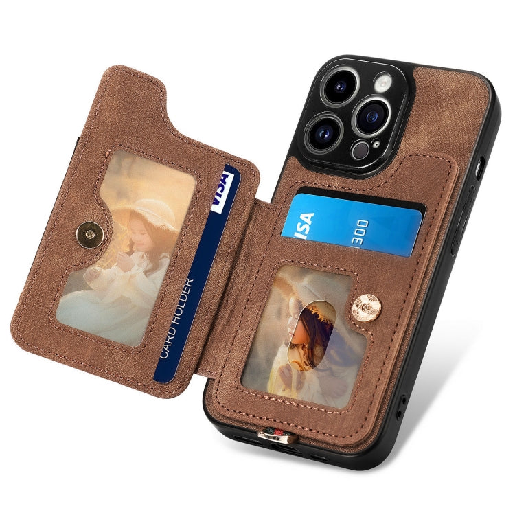 For iPhone 15 Pro Max Retro Skin-feel Ring Multi-card Wallet Phone Case(Brown) - iPhone 15 Pro Max Cases by buy2fix | Online Shopping UK | buy2fix