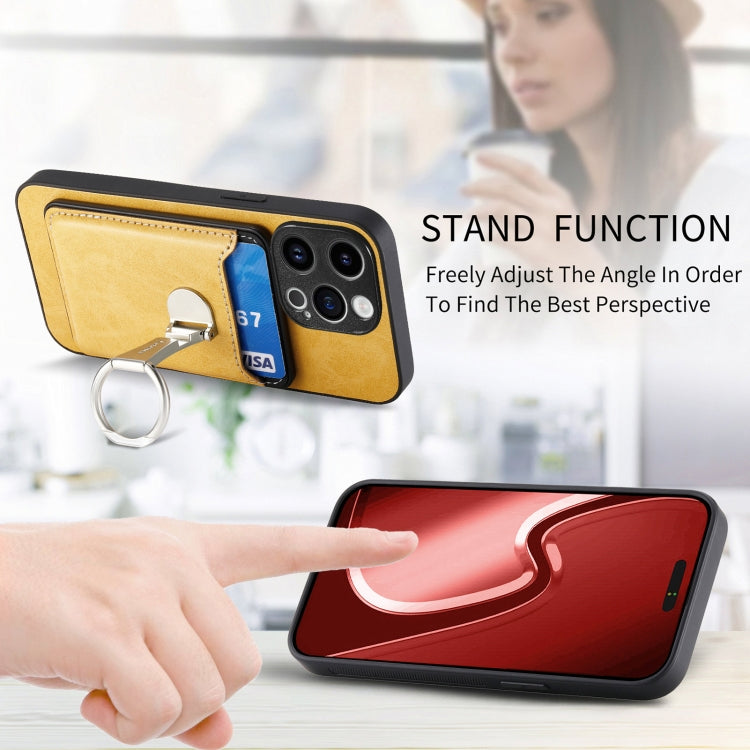 For iPhone 15 Pro Max Skin Feel Ring Holder Wallet Magnetic Phone Case(Yellow) - iPhone 15 Pro Max Cases by buy2fix | Online Shopping UK | buy2fix